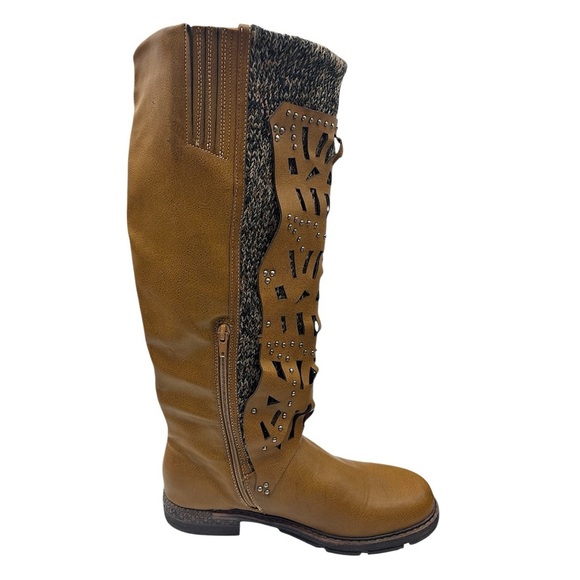 Muk Luks Tall Brown Knit Buckle Boots Boho Indie Cozy Fall Festival Size 10 - Picture 13 of 14